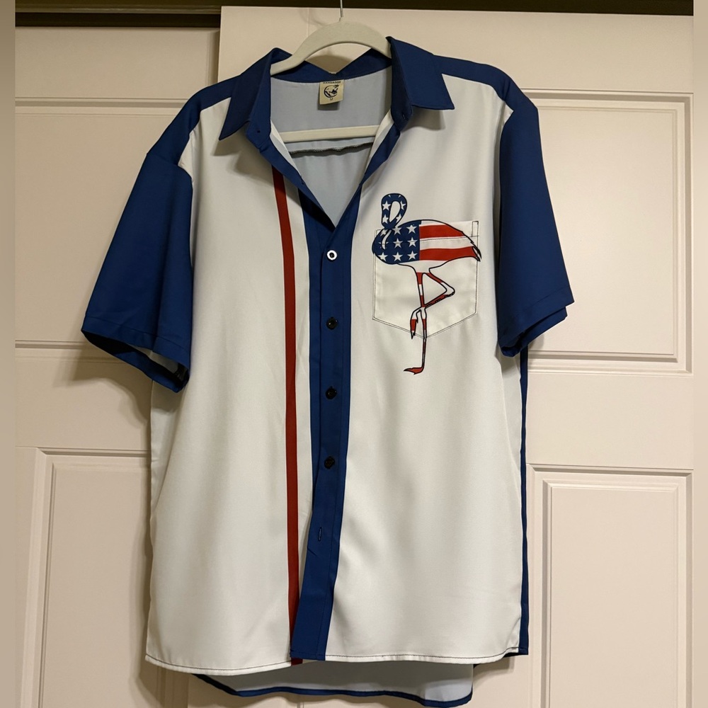 Patriotic Flamingo Men's Bowling Shirt - Med